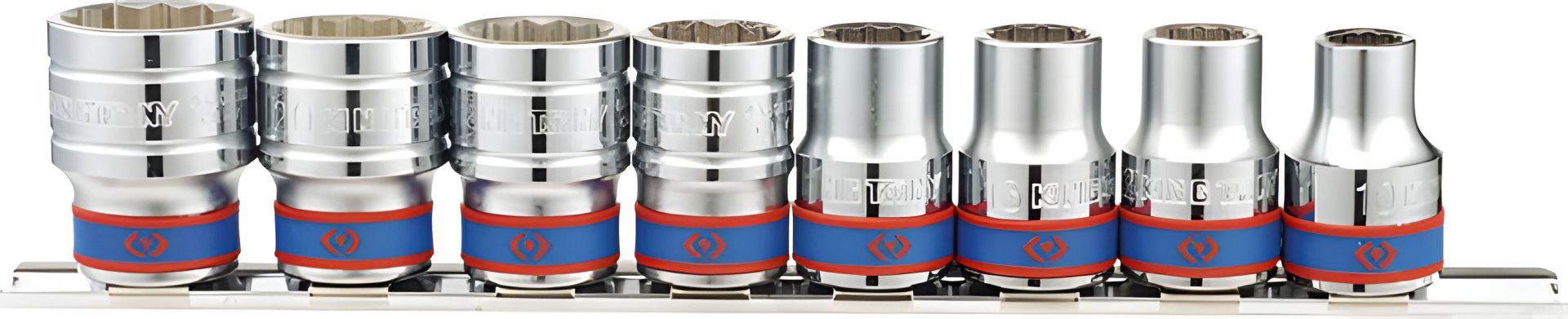 Набор головок 1/2" 8 ед., 12-граней, 10-22 мм на планке, King Tony 4010MR Набор головок 1/2" 8 ед., 12-граней, 10-22 мм на планке, King Tony 4010MR