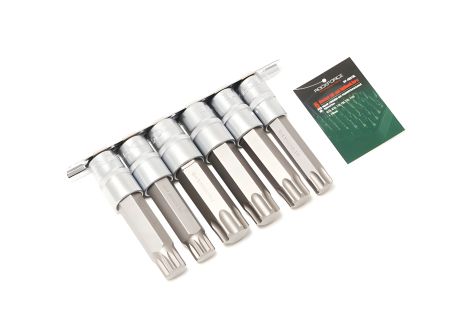 Головки-биты Spline&Torx, 6 предметов (М16, М18,Т70,Т80,Т90,Т100; L-100мм) 1/2" на планке ROCKFORCE RF-40918L Головки-биты Spline&Torx, 6 предметов (М16, М18,Т70,Т80,Т90,Т100; L-100мм) 1/2" на планке ROCKFORCE RF-40918L