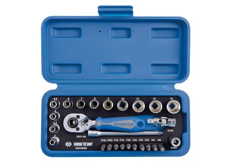 Набір головок на 1/4" 27 од. 12-ти гран. (4-14mm) KING TONY 2027MRE