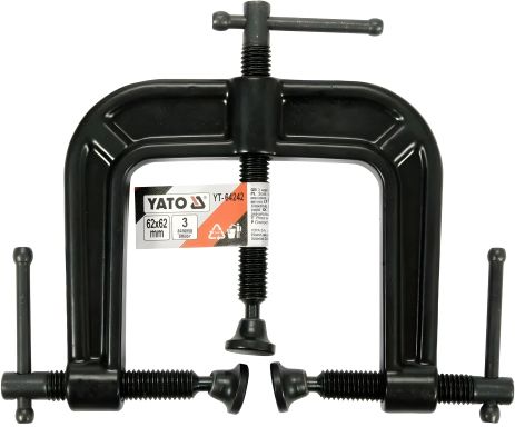 Надійна струбцина з трьома гвинтовими затискачами, тип "С" 62х62 мм, Yato YT-64242 Надійна струбцина з трьома гвинтовими затискачами, тип "С" 62х62 мм, Yato YT-64242