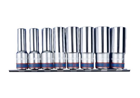 Набір глибоких торцевих головок 1/2", 8 шт., 6 граней, 12-23мм, KING TONY (4308MR10) Набір глибоких торцевих головок 1/2", 8 шт., 6 граней, 12-23мм, KING TONY (4308MR10)