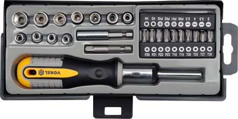 Викрутка з тріскачкою + 36 біт Vorel 64660