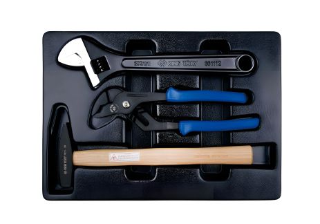 Инструментальный набор (трубный захват, разводной ключ, молоток) KING TONY 9-90103PP
