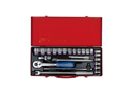 Набір шестигранних головок 1/2'' 24 од. з тріскачкою та гумовою ручкою KING TONY 4526MR03