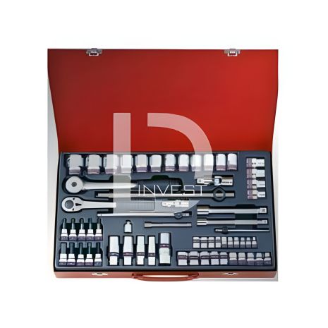 Набор головок 1/2" 3/8" 1/4" 62 единицы (трещотка с резиновой ручкой) KING TONY 9563MR02