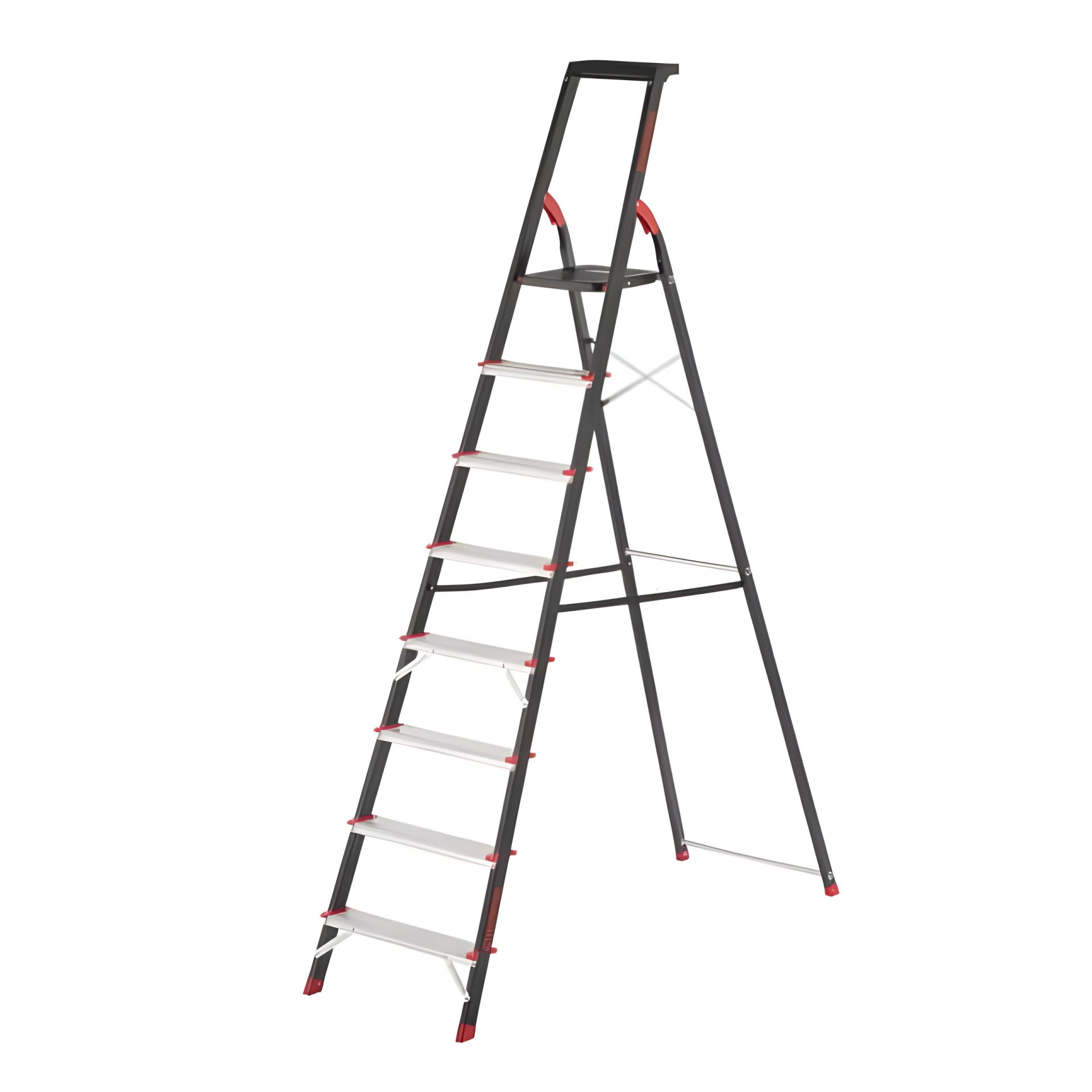 Стальная стремянка, 8 ступеней, лоток для инвентаря, высота до платформы: 1720 мм, 150 кг INTERTOOL LT-0058 Стальная стремянка, 8 ступеней, лоток для инвентаря, высота до платформы: 1720 мм, 150 кг INTERTOOL LT-0058