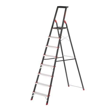 Драбина сталева, 8 сходинок, лоток для інвентарю. Висота: 2221 мм, висота до платформи: 1720 мм. INTERTOOL LT-0058 Драбина сталева, 8 сходинок, лоток для інвентарю. Висота: 2221 мм, висота до платформи: 1720 мм. INTERTOOL LT-0058