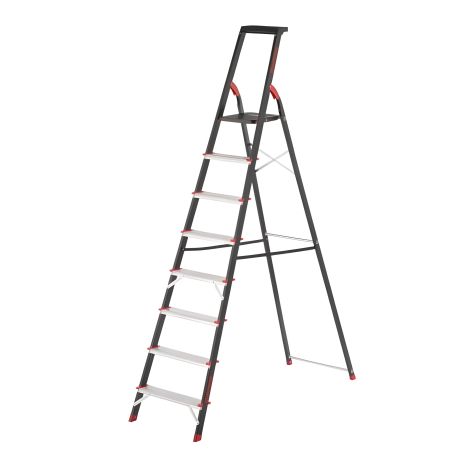 Драбина сталева, 8 сходинок, лоток для інвентарю. Висота: 2221 мм, висота до платформи: 1720 мм. INTERTOOL LT-0058