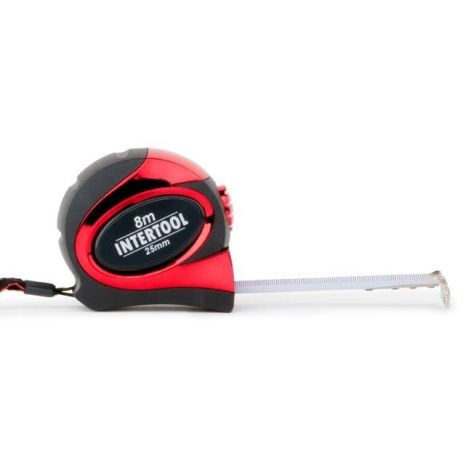 Рулетка 8 м x 25 мм з автоматичним блокуванням полотна, на зачепі полотна встановлені магніти INTERTOOL MT-0808 Рулетка 8 м x 25 мм з автоматичним блокуванням полотна, на зачепі полотна встановлені магніти INTERTOOL MT-0808