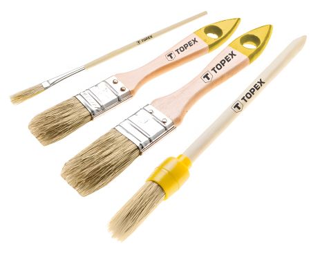 Набір пензлів 4 шт: дві плоскі 1", 1.5", одна кругла 4", одна "міні", універсальні Topex 20B817