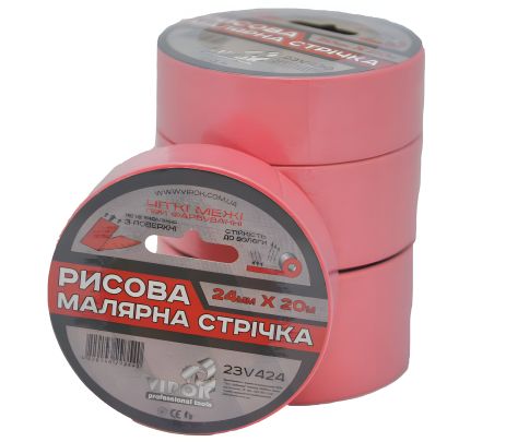 Малярная лента рисовая 24 мм х 20 м, цвет розовый VIROK 23V424