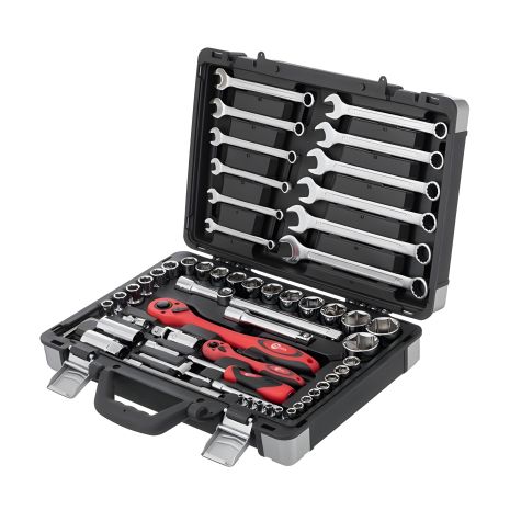Набір інструментів професійний, 1/2" + 1/4", 61 одиниця, ключі: 4-32 мм, гайки: 8-19 мм, кейс INTERTOOL ET-6061