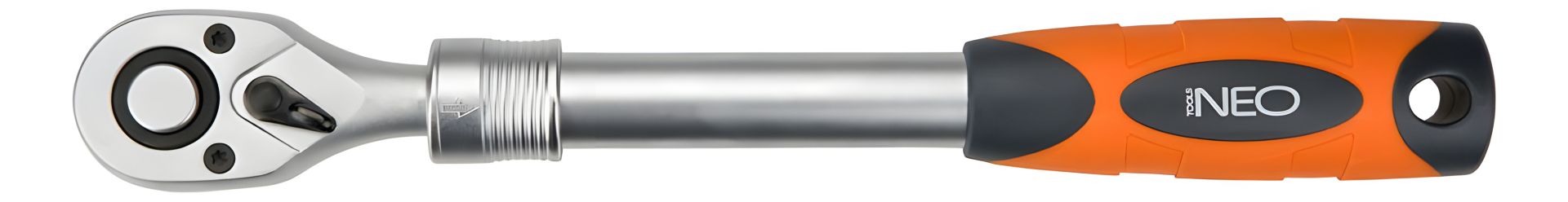 Тріскачка телескопічна 1/2", корпус зі сталі CrV, механізм зі сталі CrMo, 72 зубці, перемикач напрямку обертання, система блокування головки, двокомпонентна рукоятка, DIN3122 NEO 08-502 Тріскачка телескопічна 1/2", корпус зі сталі CrV, механізм зі сталі CrMo, 72 зубці, перемикач напрямку обертання, система блокування головки, двокомпонентна рукоятка, DIN3122 NEO 08-502