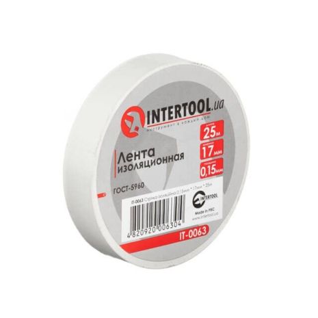 INTERTOOL IT-0063, біла ізоляційна стрічка 0.15мм*17мм*25м INTERTOOL IT-0063, біла ізоляційна стрічка 0.15мм*17мм*25м