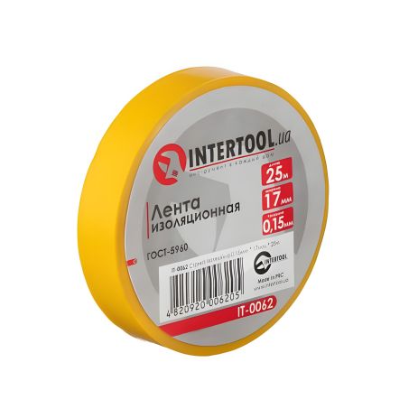 Ізоляційна стрічка 0.15мм*17мм*25м, жовта INTERTOOL IT-0062