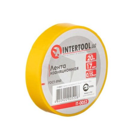 Лента изоляционная 20 м, 17*0,15 мм, желтая INTERTOOL IT-0052