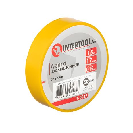 Стрічка ізоляційна 0.15мм*17мм*15м жовта INTERTOOL IT-0042