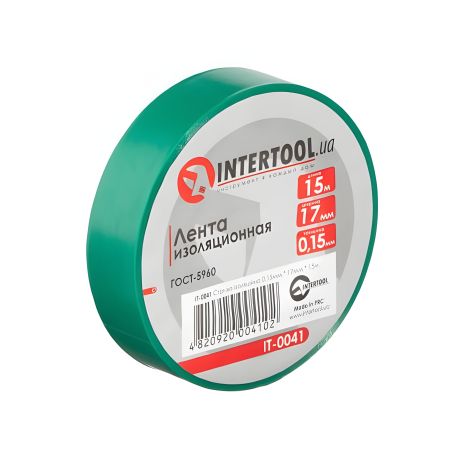 Ізоляційна стрічка 0.15мм*17мм*15м зелена INTERTOOL IT-0041