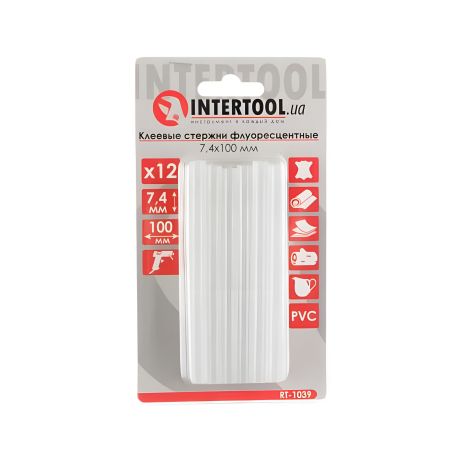 Комплект клейових флуоресцентних стрижнів 7,4×100 мм, 12 шт. INTERTOOL RT-1039