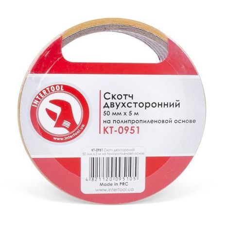Скотч двосторонній, 5 м, 50 мм, на поліпропіленовій основі INTERTOOL KT-0951