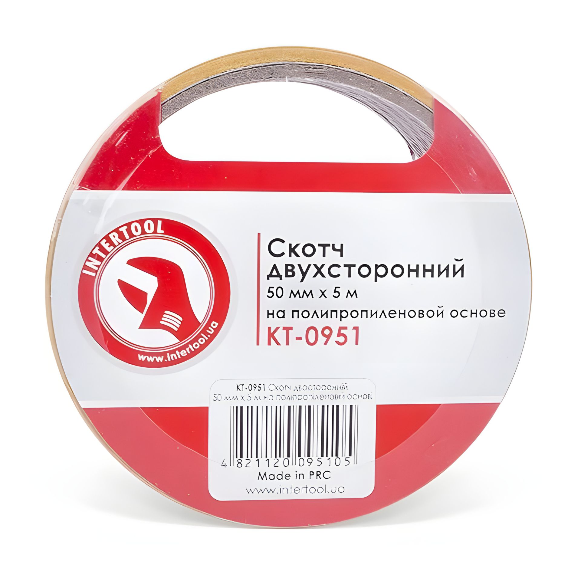 Скотч двосторонній, 5 м, 50 мм, на поліпропіленовій основі INTERTOOL KT-0951 Скотч двосторонній, 5 м, 50 мм, на поліпропіленовій основі INTERTOOL KT-0951