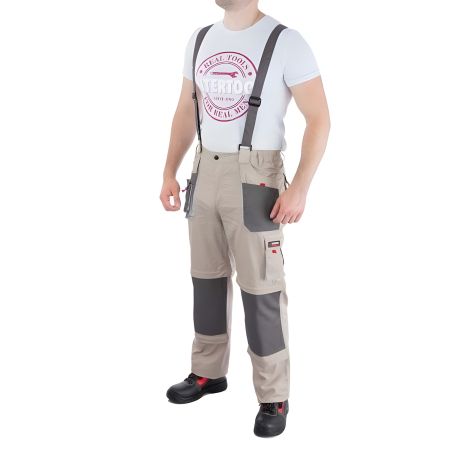 Брюки трансформери робочі з лямками 6 в 1, зроблені зі 100% бавовни, щільність 180 г/м², розмір L, бренду INTERTOOL SP-3043