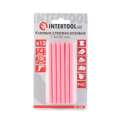 Комплект клеевых стержней розовых, 7,4×100 мм, 12 шт. INTERTOOL RT-1047