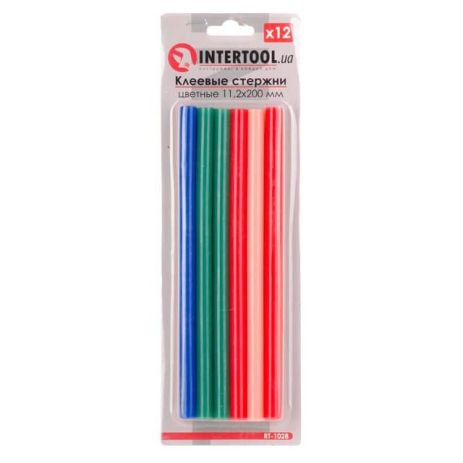 Комплект клеевых стержней цветных, 11,2×200 мм, 12 шт. INTERTOOL RT-1028