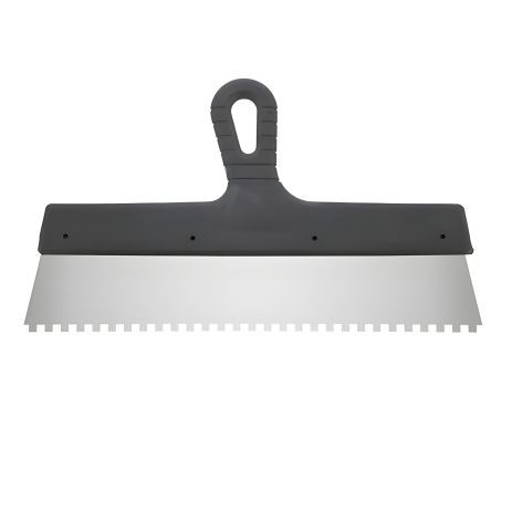 Стальной шпатель нержавеющий, 350 мм, зуб: 6×6 мм INTERTOOL KT-2356 Стальной шпатель нержавеющий, 350 мм, зуб: 6×6 мм INTERTOOL KT-2356