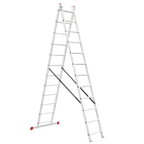 INTERTOOL LT-0212 алюмінієва драбина, 2‑секційна універсальна розкладна, 2×12 сход., 5,93 м, 150 кг