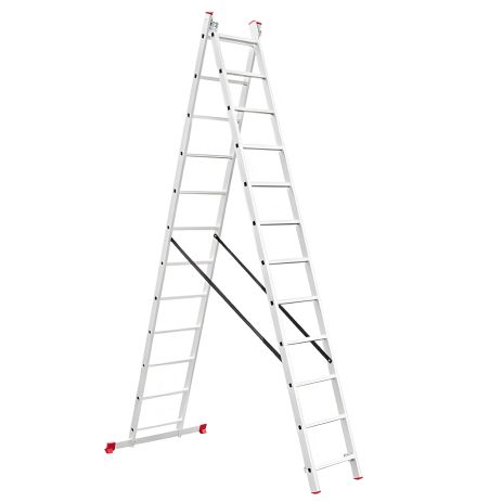 INTERTOOL LT-0212 алюмінієва драбина, 2‑секційна універсальна розкладна, 2×12 сход., 5,93 м, 150 кг