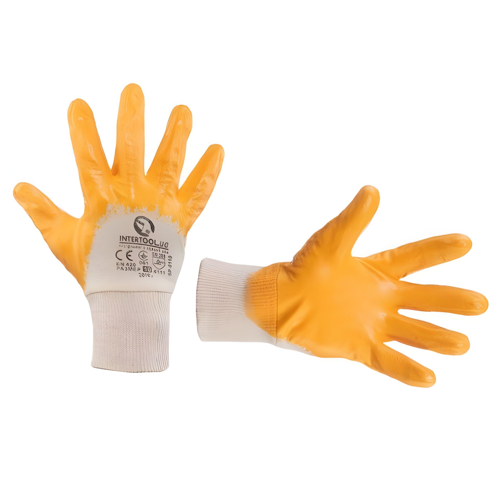 Рукавичка трикотажна бавовняна з нітриловим покриттям 10" жовта INTERTOOL SP-0110 Рукавичка трикотажна бавовняна з нітриловим покриттям 10" жовта INTERTOOL SP-0110