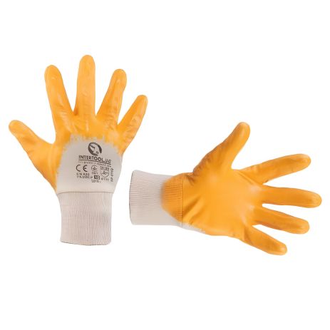 Перчатка х/б трикотажная с покрытием 3/4 из нитрила, 10", желтая INTERTOOL SP-0110 Перчатка х/б трикотажная с покрытием 3/4 из нитрила, 10", желтая INTERTOOL SP-0110