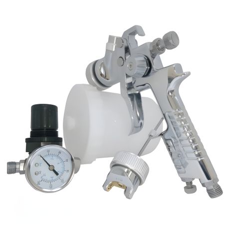 Набір пневмофарбувальний H-827 з регулятором повітря, тип HVLP, верхній пластиковий бачок, діаметр форсунок 1,3/1,7 AUARITA KIT-H-827-1.3-1.7