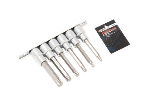 Набор головок-бит Torx 6-лучевых, 6 предметов(Т30,Т40,Т45,Т50,Т55,Т60; L-100мм) 1/2", на планке FORSAGE F-40913L