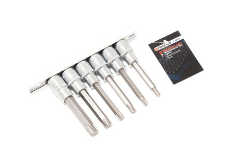 Набір головок-біт Torx 6-променевих, 6 предметів (Т30, Т40, Т45, Т50, Т55, Т60; L-100мм) 1/2", на планці FORSAGE F-40913L Набір головок-біт Torx 6-променевих, 6 предметів (Т30, Т40, Т45, Т50, Т55, Т60; L-100мм) 1/2", на планці FORSAGE F-40913L