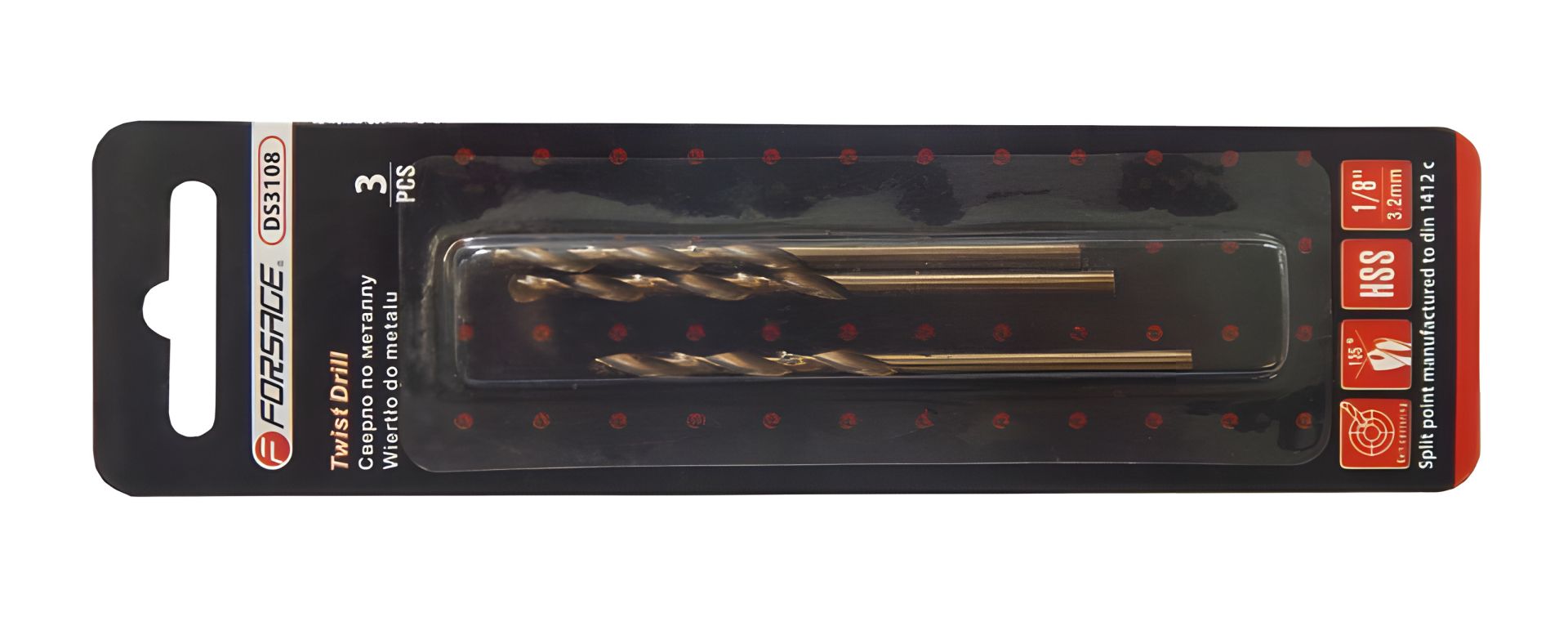 Сверло по металлу 3.2мм HSS+Co(3шт), в блистере Forsage ROCKFORCE F-DS3108