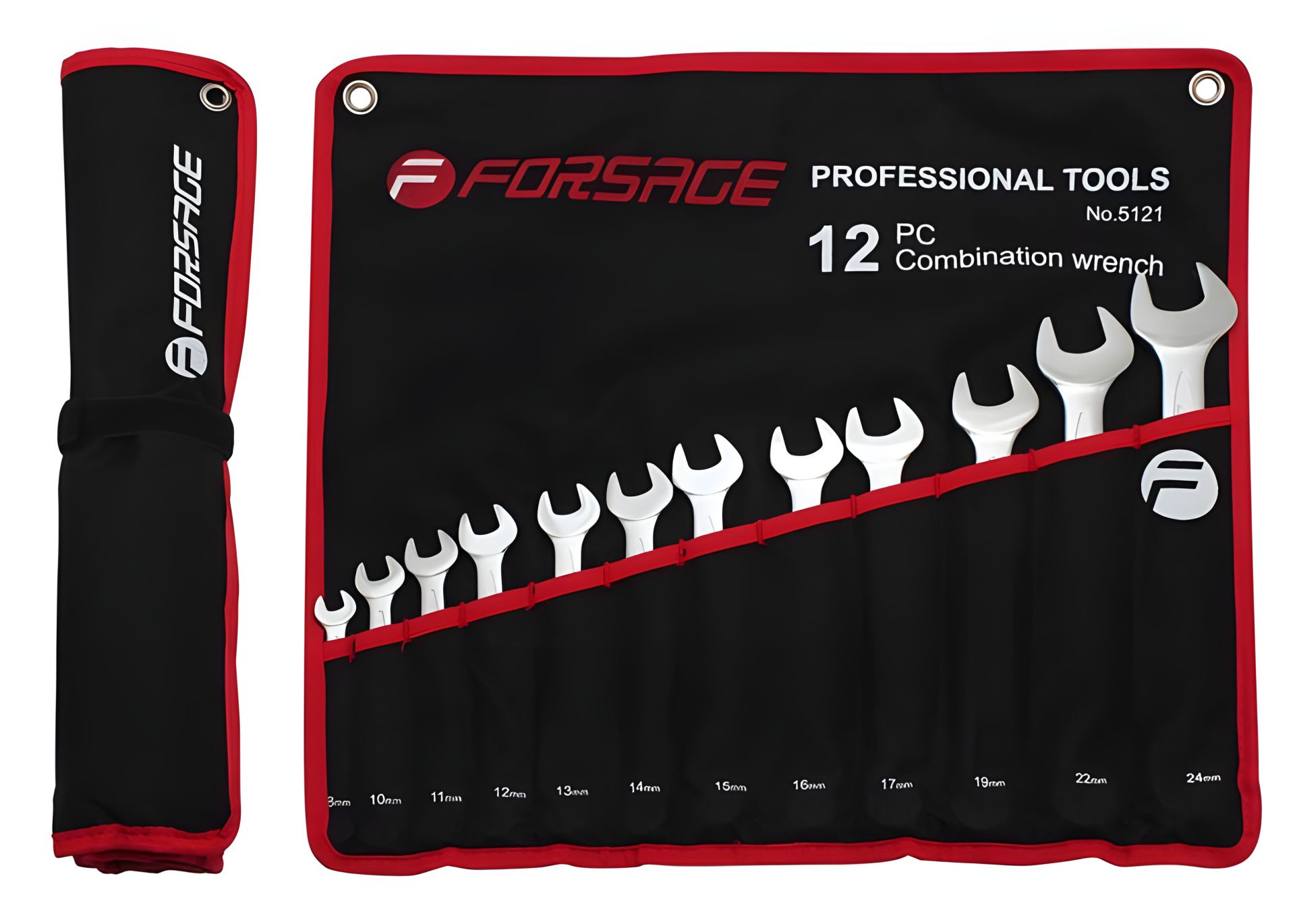 Комбинированный набор ключей 12 предметов (8-24мм) на полотне FORSAGE F-5121 Комбинированный набор ключей 12 предметов (8-24мм) на полотне FORSAGE F-5121