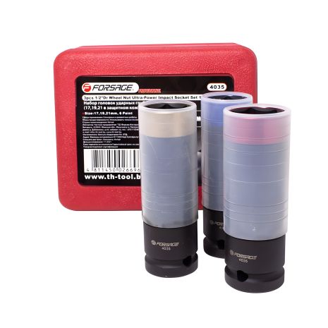 Набір ударних головок глибоких тонкостінних, 3шт.,1/2" 6гр. (17,19,21мм), в кейсі FORSAGE F-4035