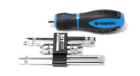 Переставна викрутка-тримач з комплектом біт (L65мм PH1-5mm, PH2-6mm, L110мм PH1-5mm, PH2-PH2mm, L127, PH2, 6mm) 7 предметів на блістері FORSAGE F-2074B