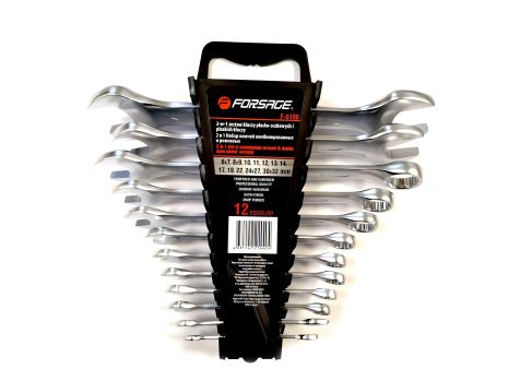 Набір комбінованих і ріжкових ключів, 12 предметів (6х7, 8х9, 10, 11, 12, 13, 14, 17, 19, 22, 24х27, 30х32мм), в пластиковому тримачі FORSAGE F-5198
