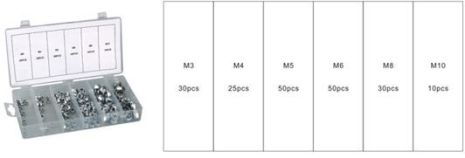Гайки самоконтрящиеся, 195 предметов (М3, М4, М5, М6, М8, М10) FORSAGE F-846