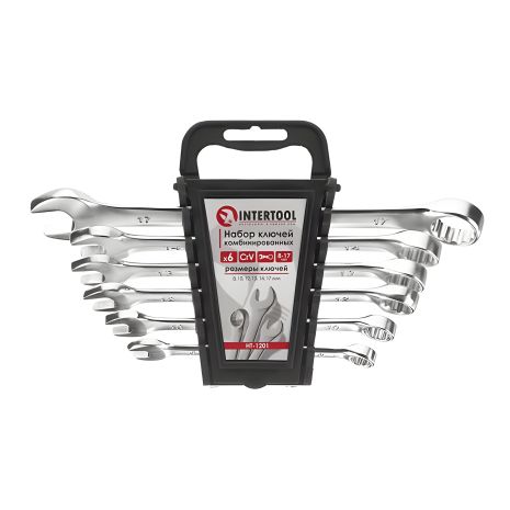 Комплект комбинированных ключей, 6 шт., 8-17 мм, Cr-V, INTERTOOL HT-1201
