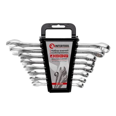 Набор комбинированных ключей (8 шт.), 8-19 мм, Cr-V INTERTOOL HT-1202