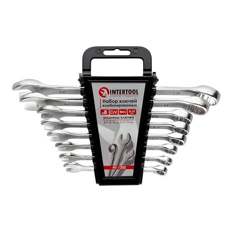 Набор комбинированных ключей (8 шт.), 8-19 мм, Cr-V INTERTOOL HT-1202