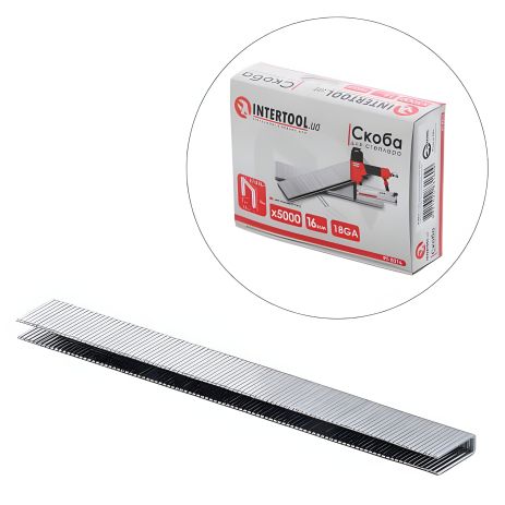 Скоба для степлера PT-1612, розмір 16×5,7(5,8) мм, 18GA, 1,25×1,0 мм, упаковка 5000 шт., INTERTOOL PT-8316 Скоба для степлера PT-1612, розмір 16×5,7(5,8) мм, 18GA, 1,25×1,0 мм, упаковка 5000 шт., INTERTOOL PT-8316