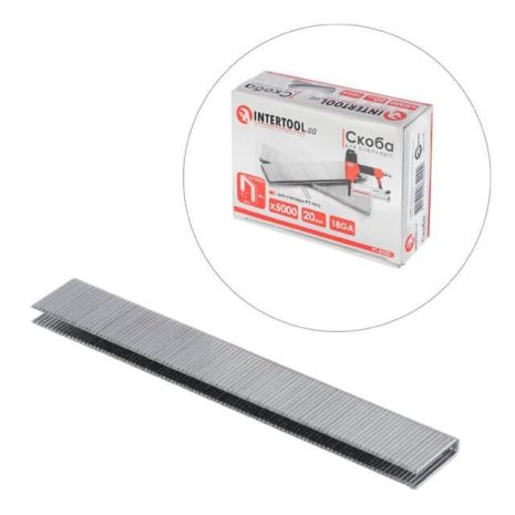 Скоба для степлера PT-1612, 20x5,7(5,8) мм, 18GA, 1,25x1,0 мм, 5000 шт/упаковка, INTERTOOL PT-8320 Скоба для степлера PT-1612, 20x5,7(5,8) мм, 18GA, 1,25x1,0 мм, 5000 шт/упаковка, INTERTOOL PT-8320