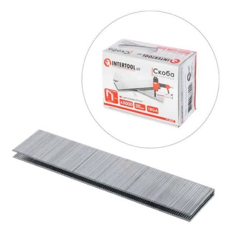 Степлерные скобы PT-1612 30х5,7(5,8) мм, 18GA, 1,25х1,0 мм, 5000 шт/упак INTERTOOL PT-8330