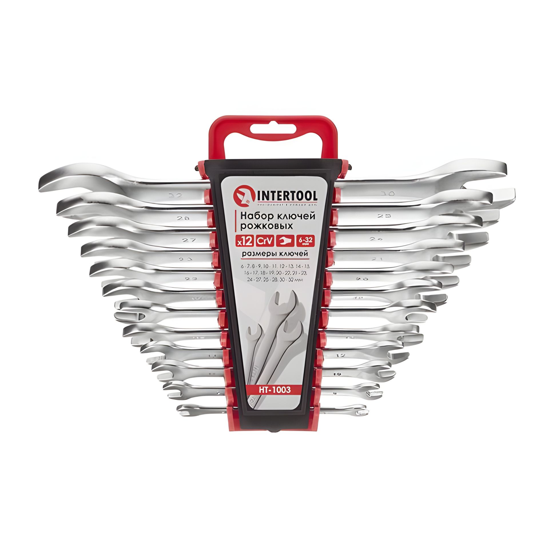 Набір ріжкових ключів, 12 шт., 6-32 мм, Cr-V INTERTOOL HT-1003 Набір ріжкових ключів, 12 шт., 6-32 мм, Cr-V INTERTOOL HT-1003