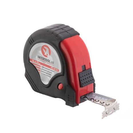 Рулетка с металлическим полотном 10 м x 25 мм, три стопора полотна INTERTOOL MT-0110 Рулетка с металлическим полотном 10 м x 25 мм, три стопора полотна INTERTOOL MT-0110
